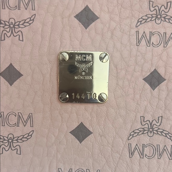 MCM Pink Crossbody Bag with Logo Pattern and Gold Emblem - Picture 2 of 8